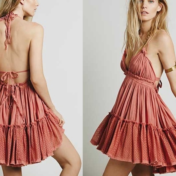 Dresses & Skirts - Raw hem tiered open back halter top mini dress